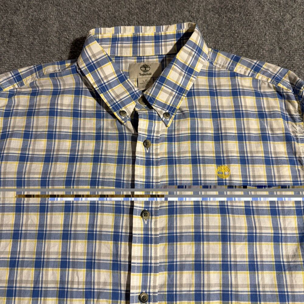 Timberland Shirt Mens Large Blue Plaid Button Down Long Sleeve 100% Cotton